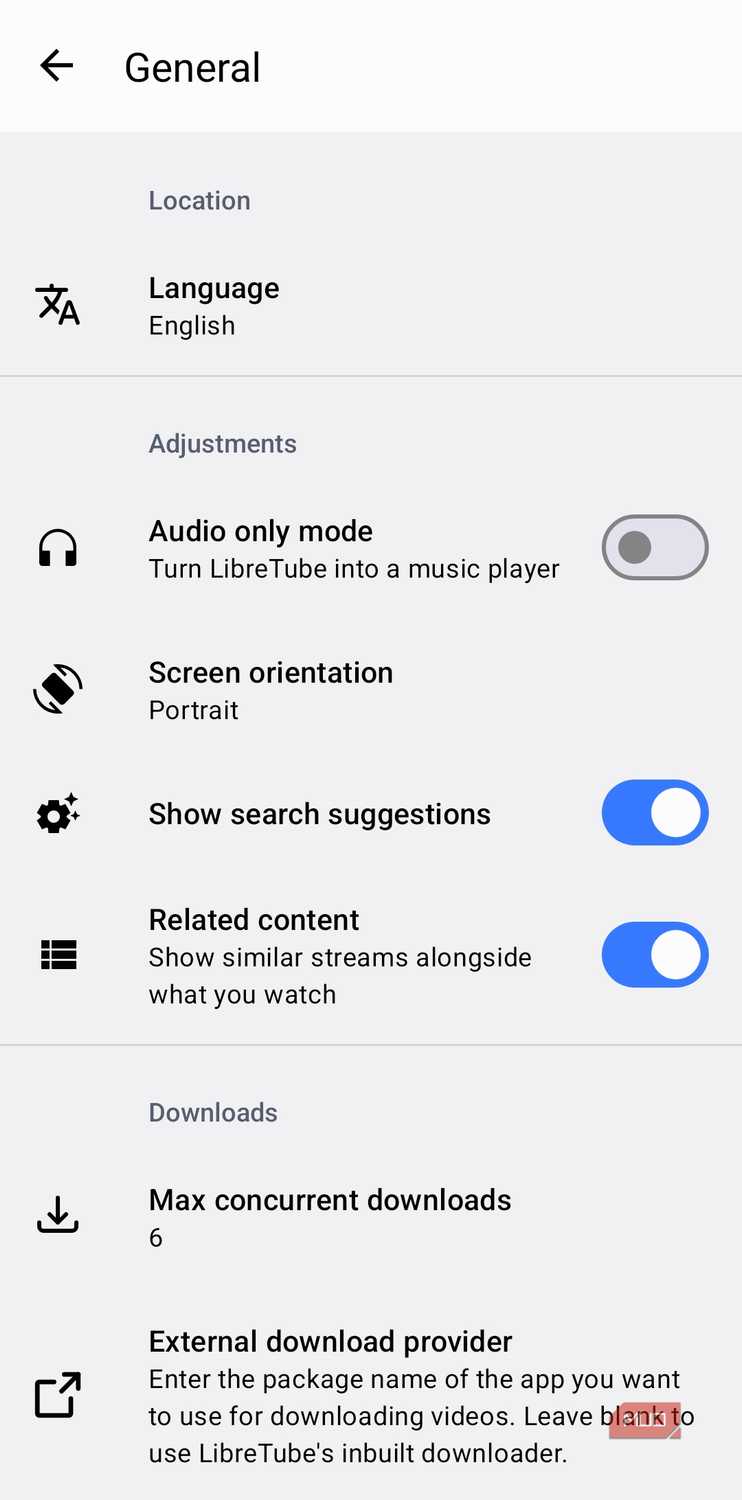 LibreTube app settings on Android