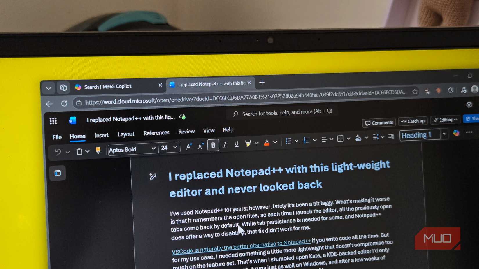 Microsoft Office Word online open on a web browser
