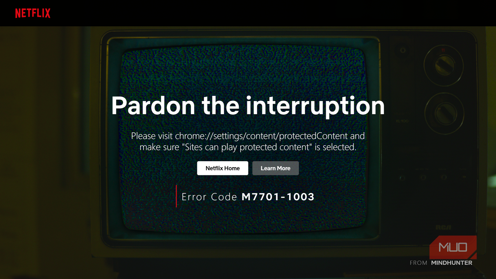 Netflix playback error screen displaying error code.