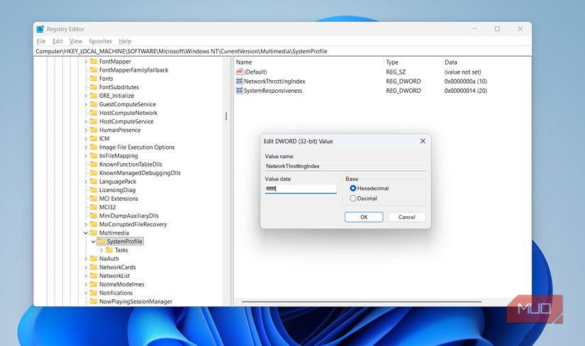 Network throtlling index registry