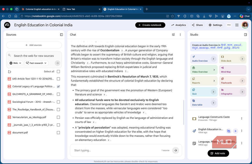 NotebookLM's response stays strictly within the boundaries of uploaded source material