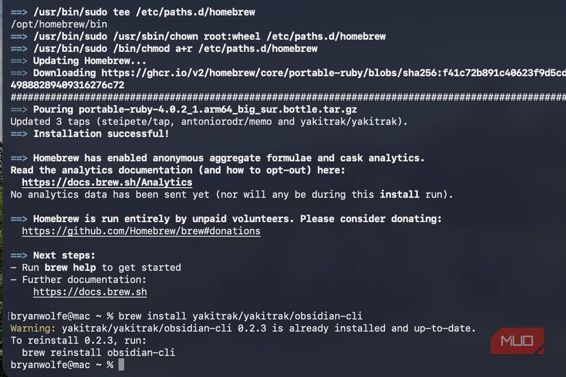 Screenshot showing notesmd-cli on Mac Terminal