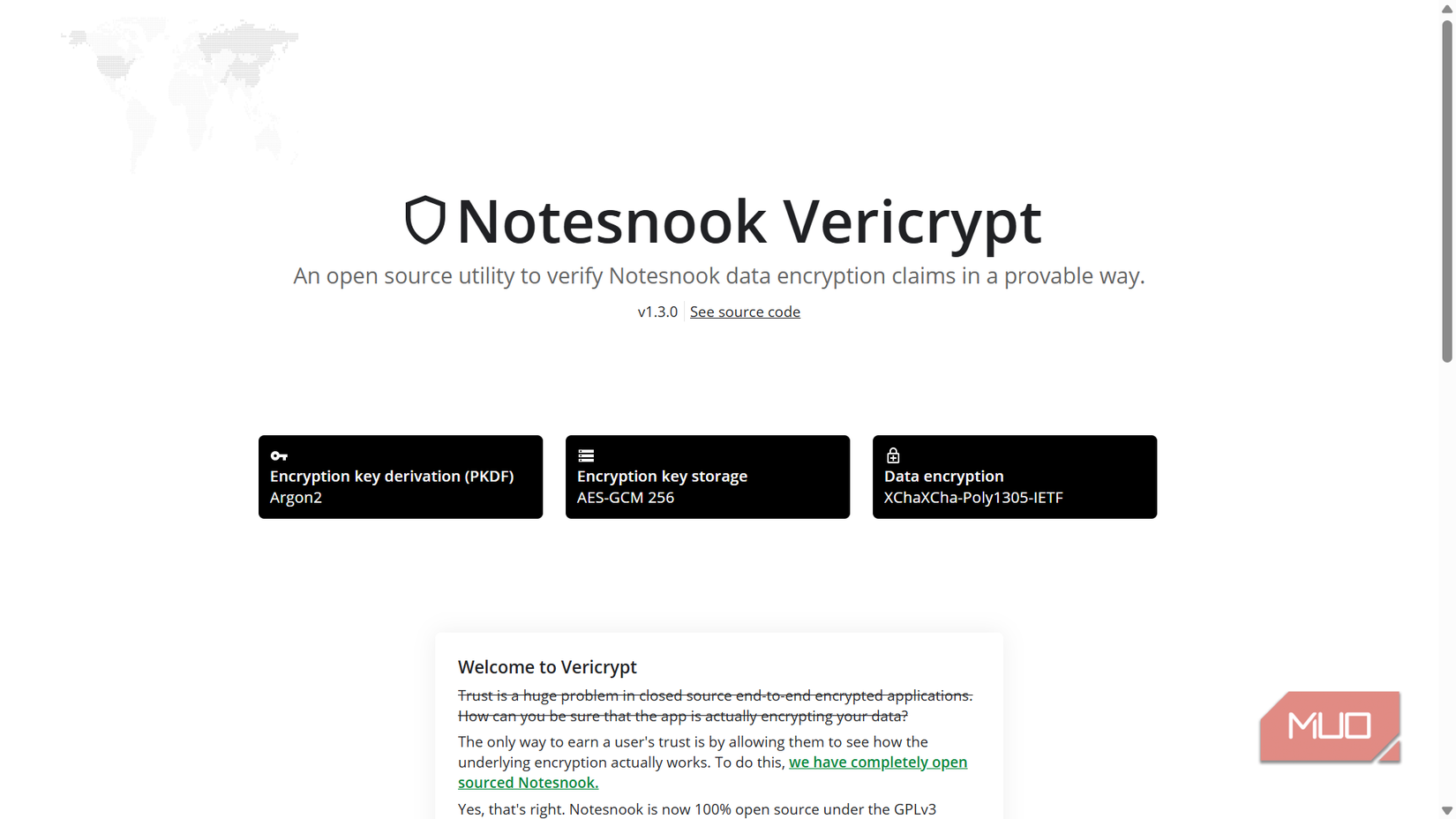 Notesnook Vericrypt utility page.