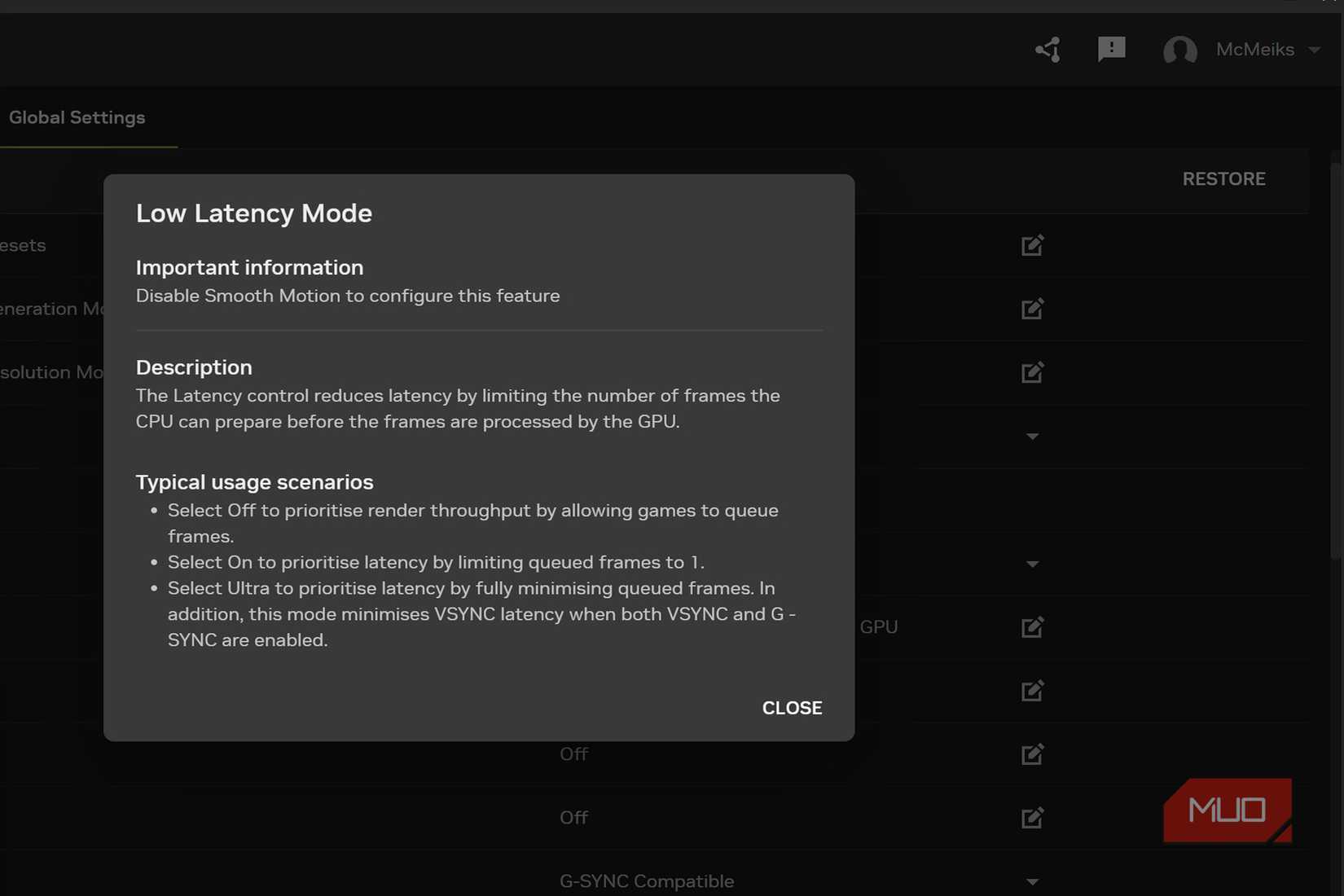 Low Latency Mode in the Nvidia App