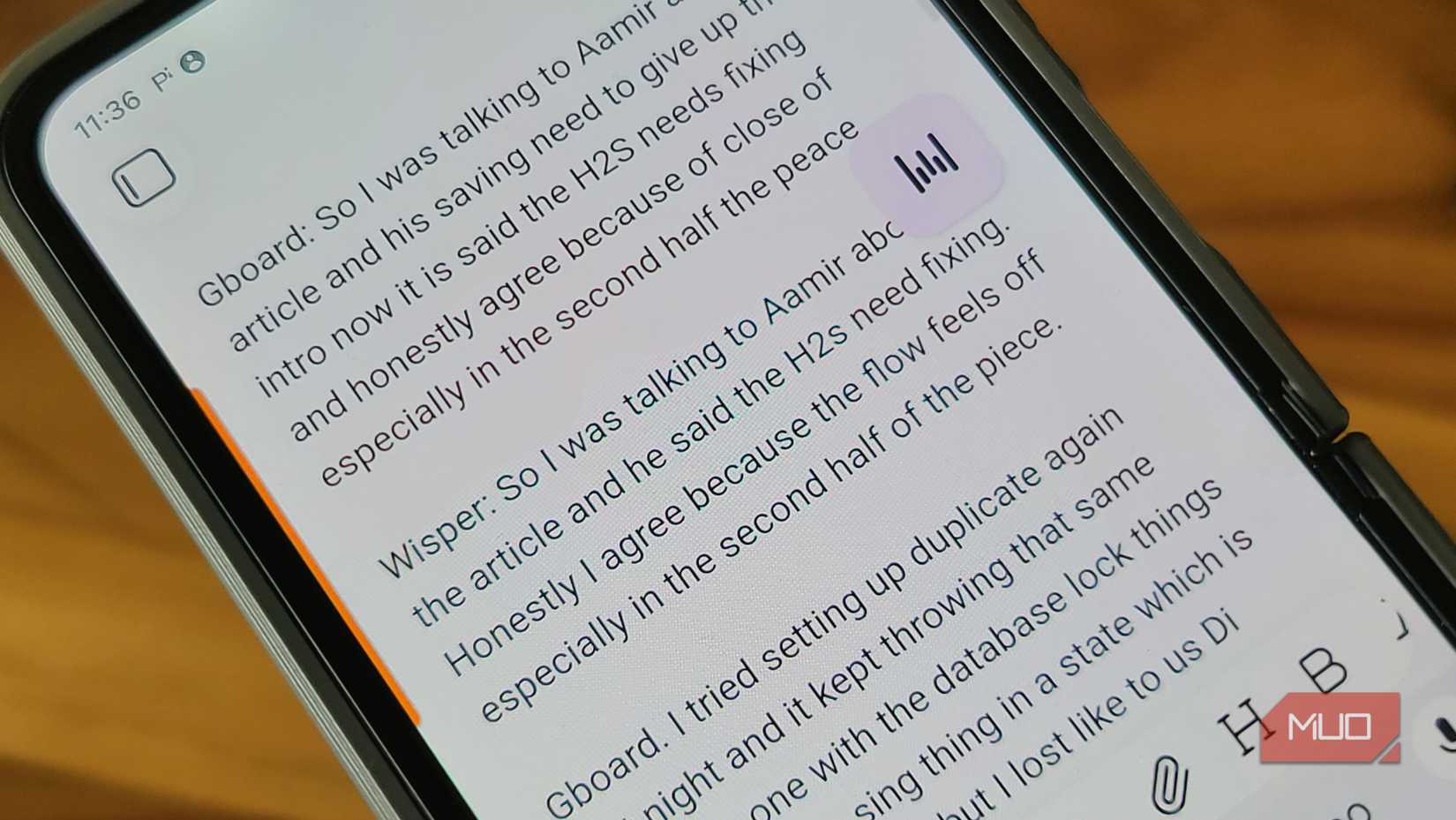 Obsidian app and Wisper Flow bubble on a Samsung Galaxy Z Flip 6
