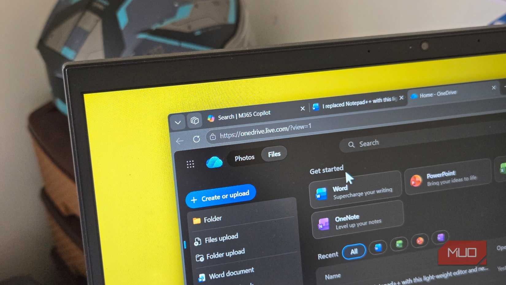 OneDrive online on a HP laptop