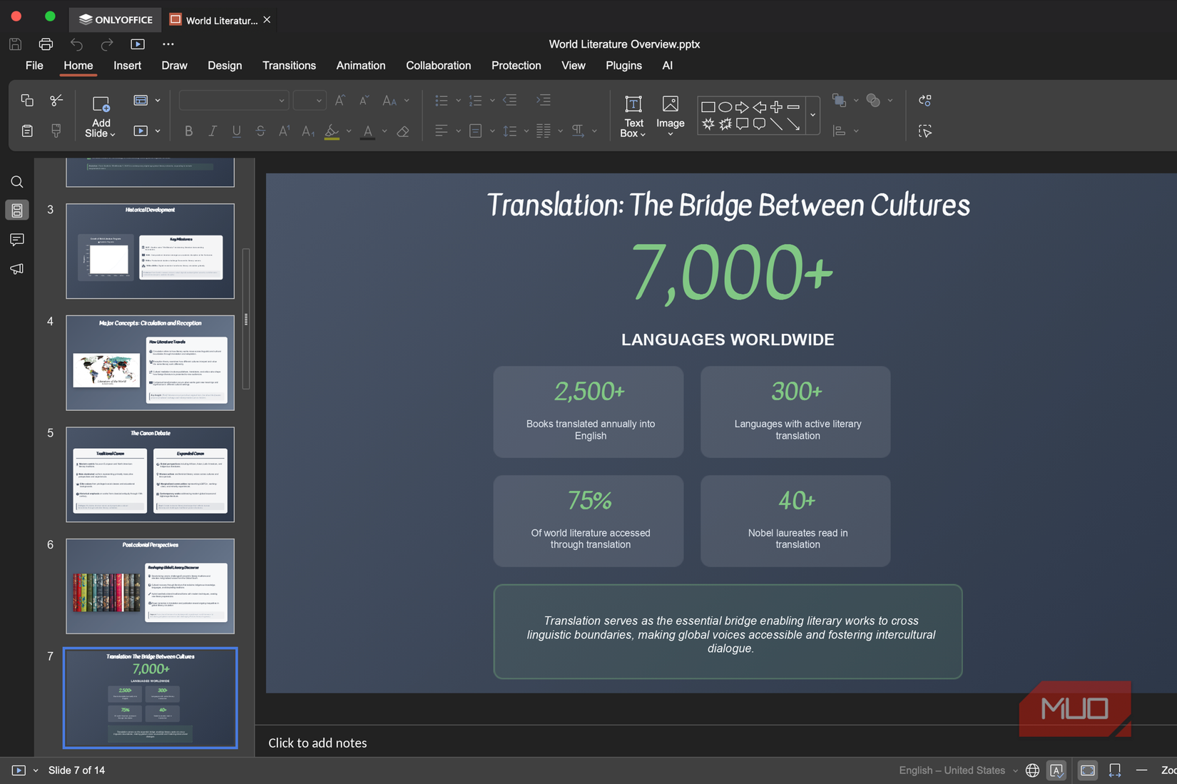 OnlyOffice running on a mac with a PowerPoint file open