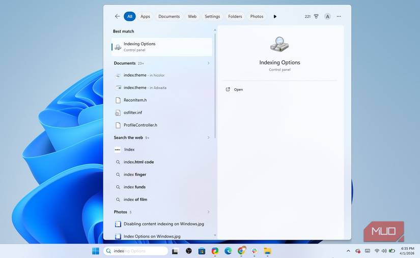 Opening Windows Indexing