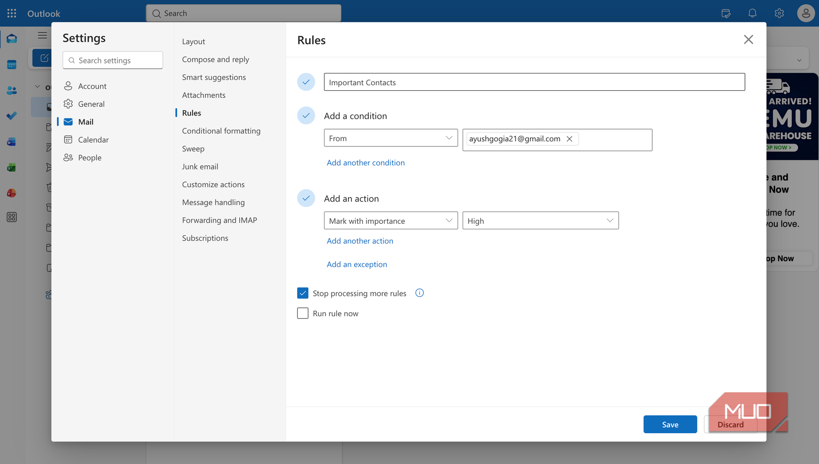 Outlook Rule to Prioritize emails from important contacts -1