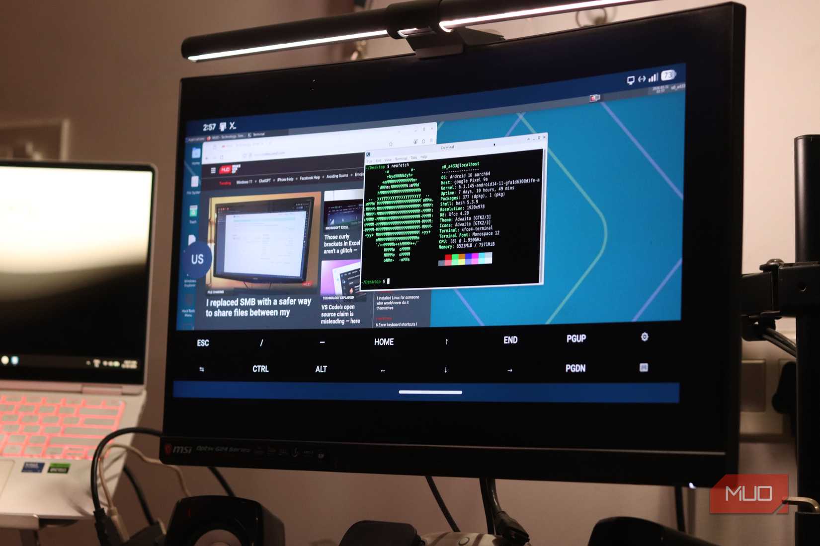 Pixel 9a screen mirrored on a monitor with Linux.