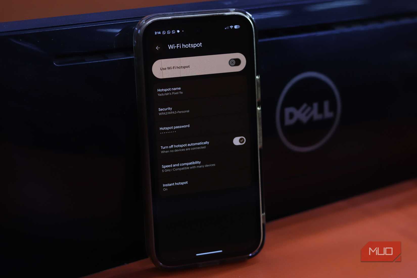 Pixel 9a with Wi-fi hotspot menu.