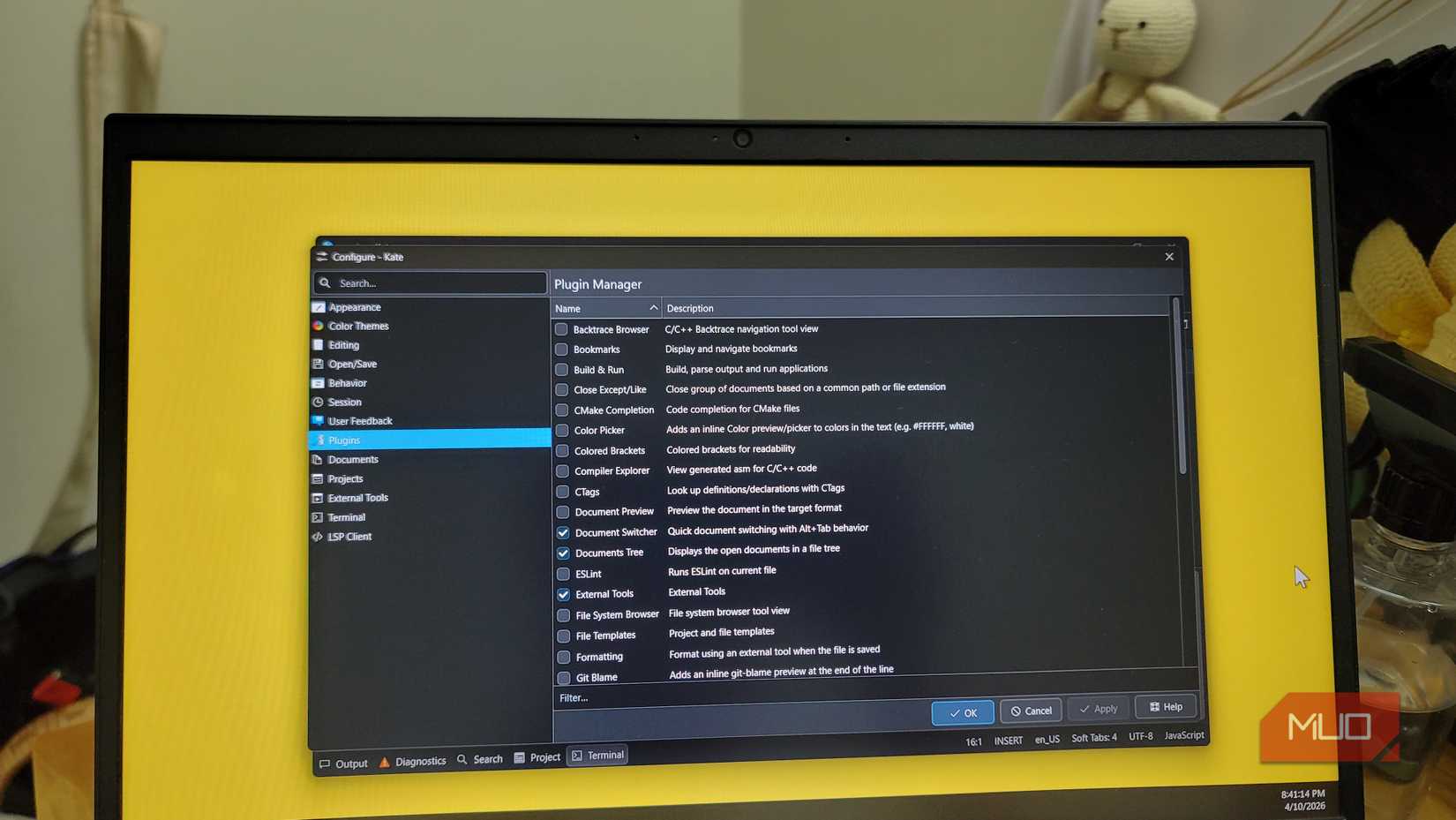 plugins tab selected on Kate editor