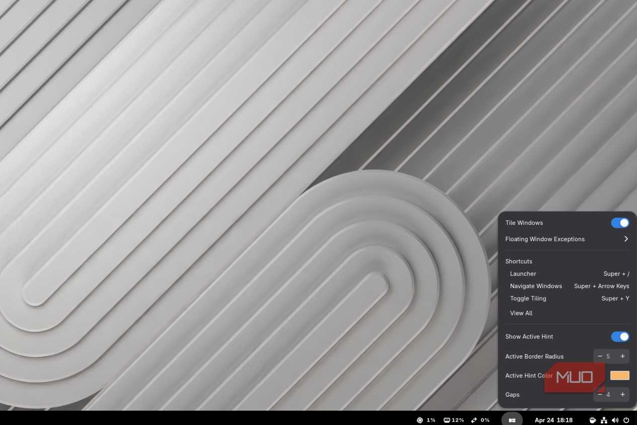 The PopOS tiling menu in Gnome