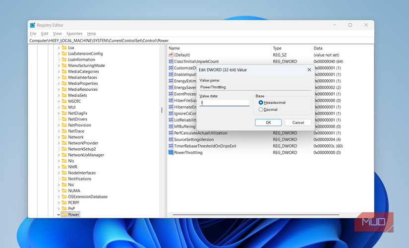 Power throtlling index registry