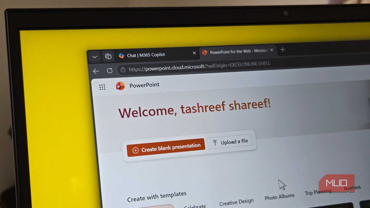 PowerPoint home screen on a web browser