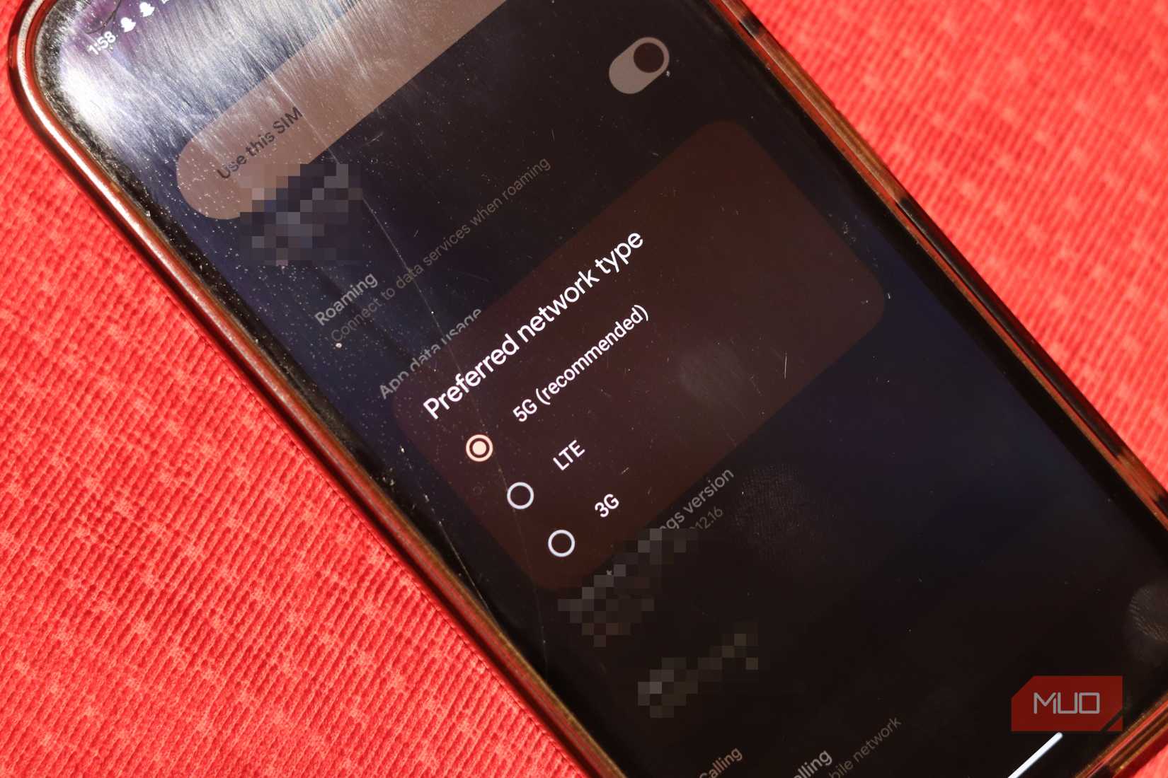 Preferred network type setting in Pixel 9a.