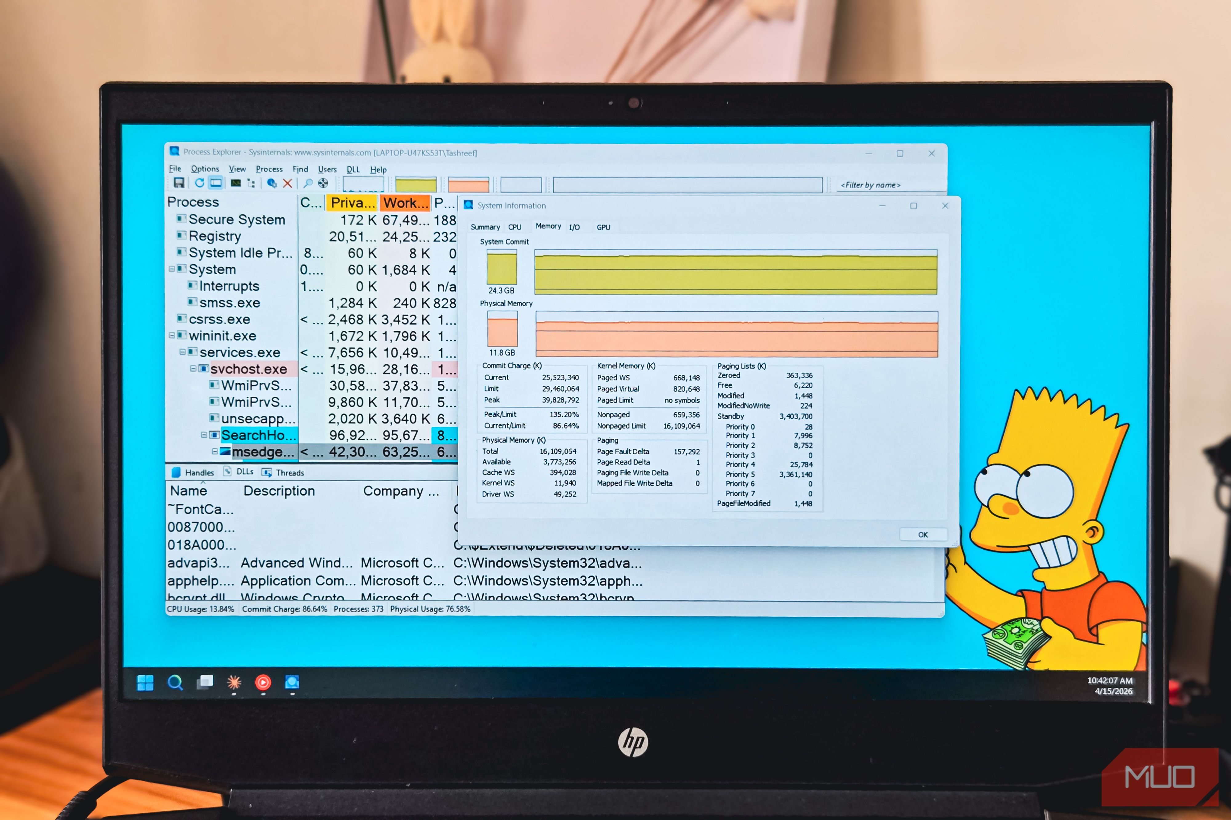 Process Explorer open on a HP Pavillion laptop 