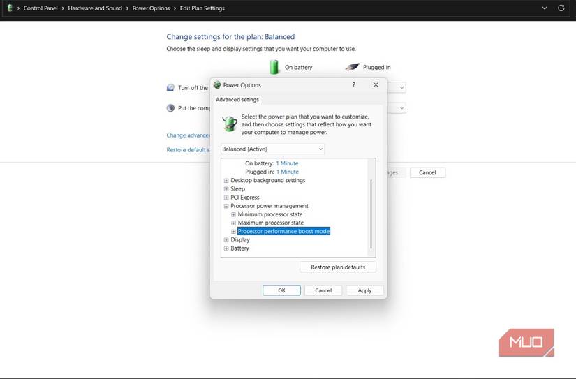 Processor performance boost mode Windows