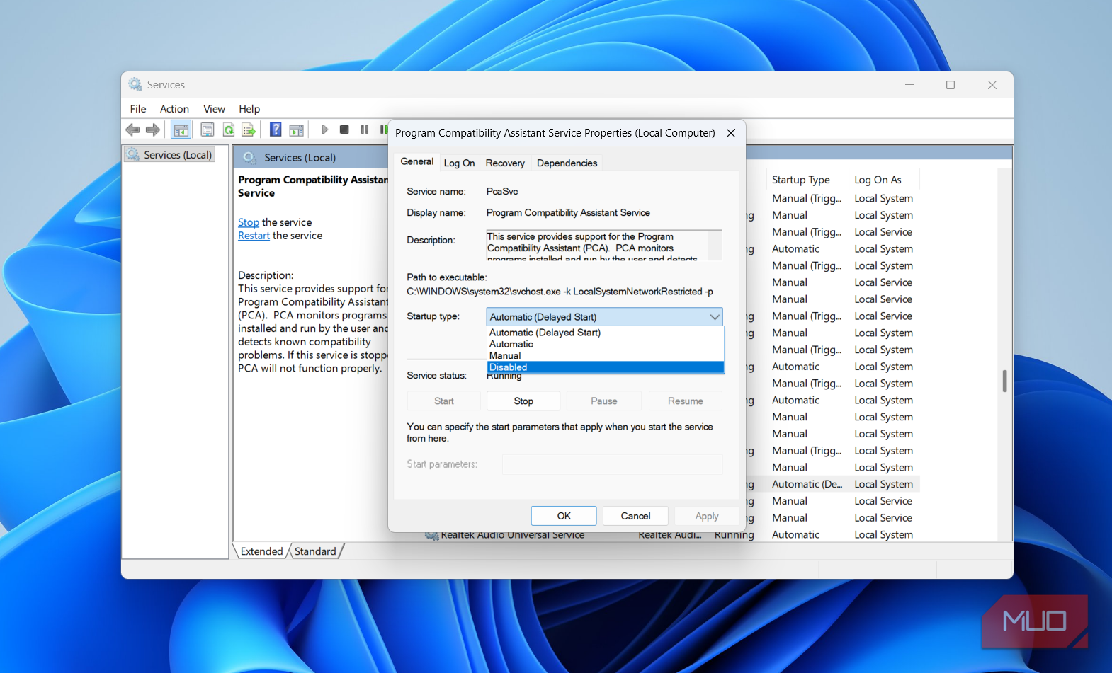 Program compatiblity assistant service on Windows