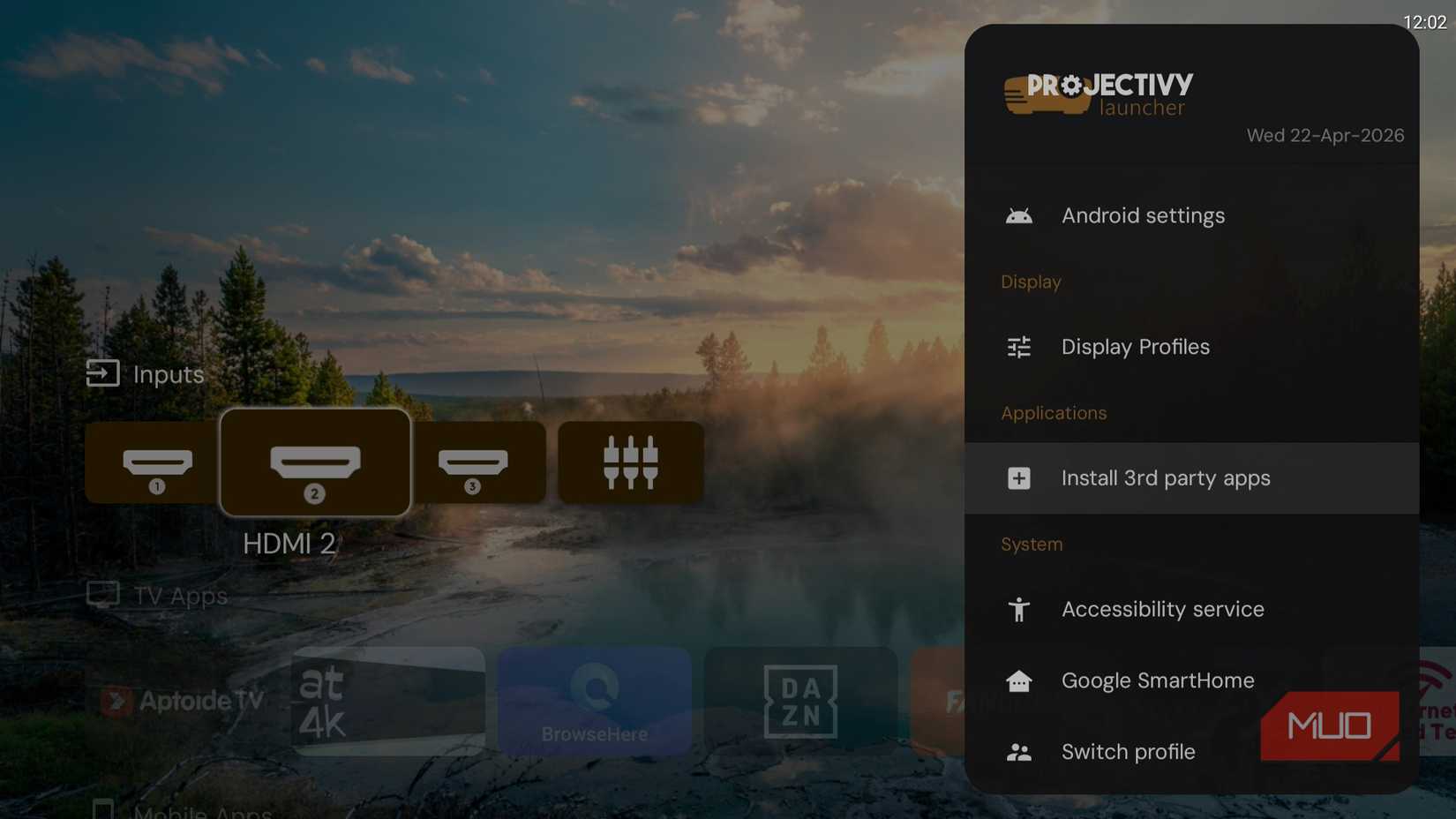 Projectivy Launcher install apps menu on TV