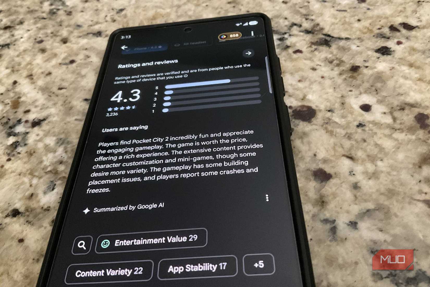 Google Play Store on Samsung Galaxy S25 Ultra showing average ratings and search options
