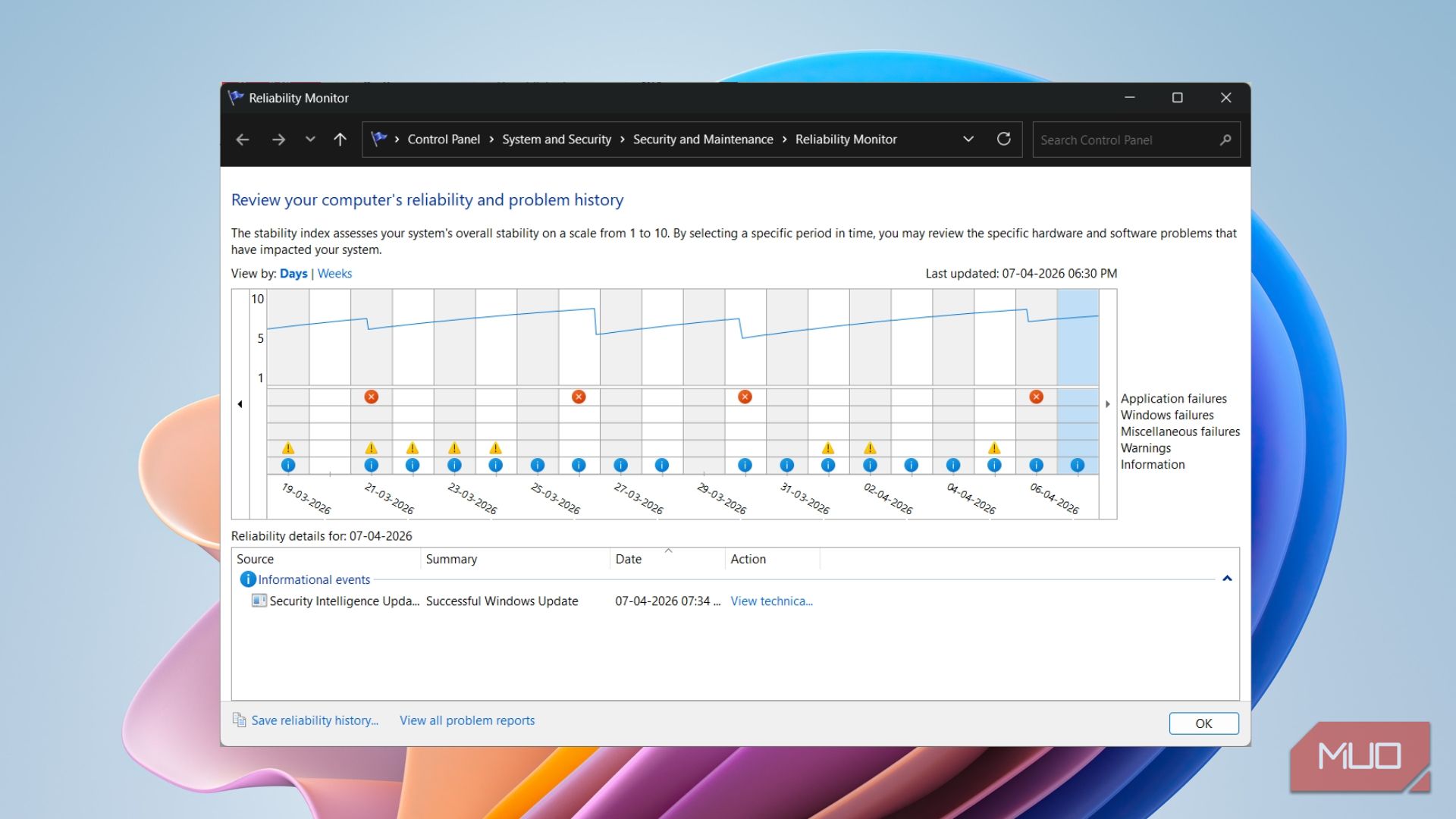 I found Windows' built-in crash history tool — it goes back years and I ...