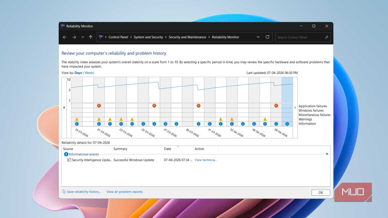 I found Windows' built-in crash history tool — it goes back years and I ...