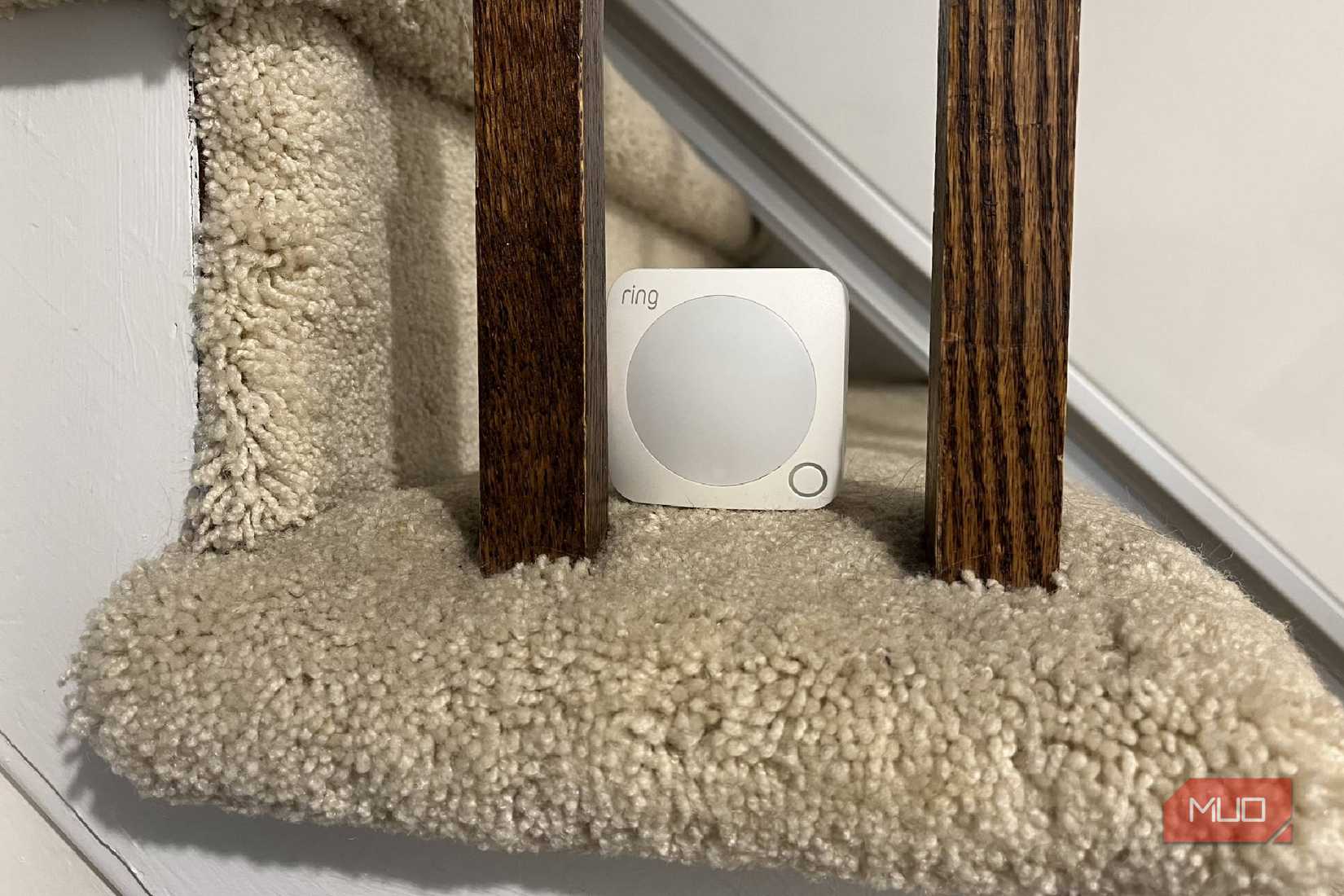 A Ring Alarm Motion Detector on stairs
