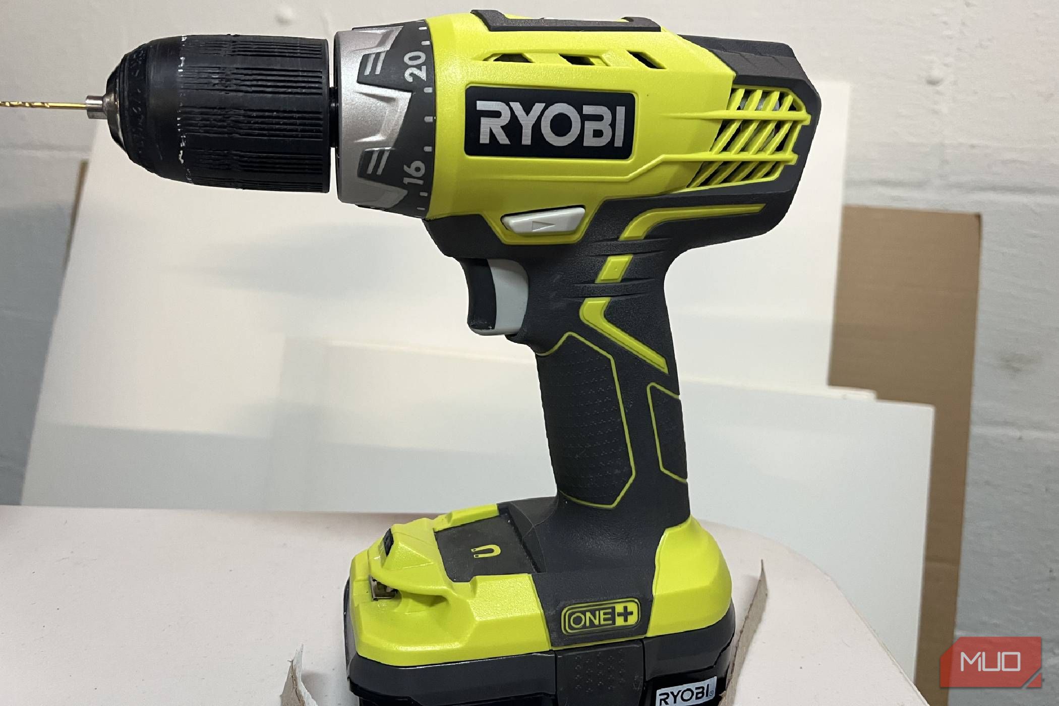 A RYOBI ONE drill driver on a table