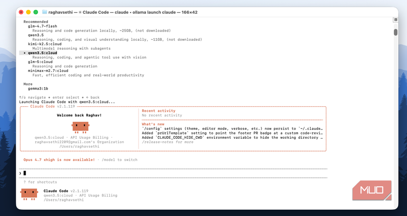 Claude Code running via Ollama