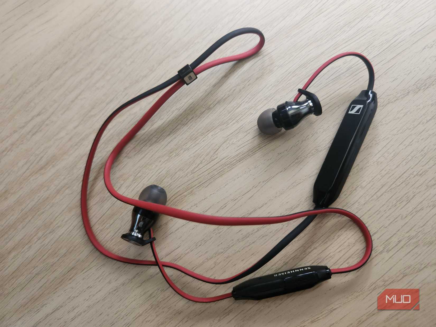 Sennheiser headphones on a desk.