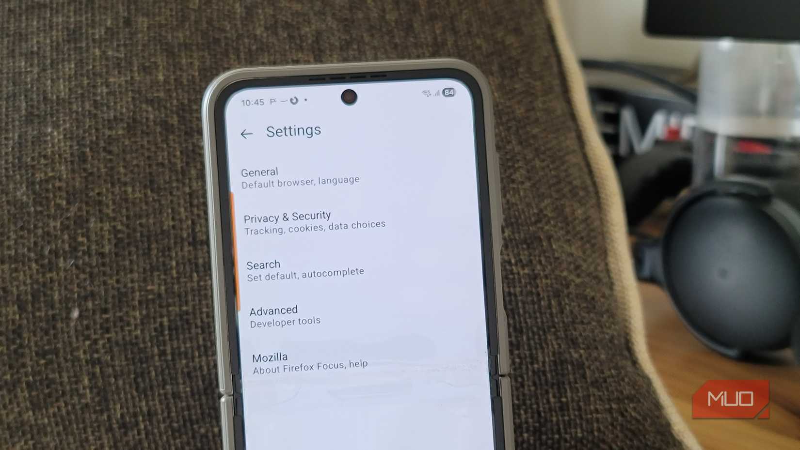 Settings menu on Firefox Focus browser