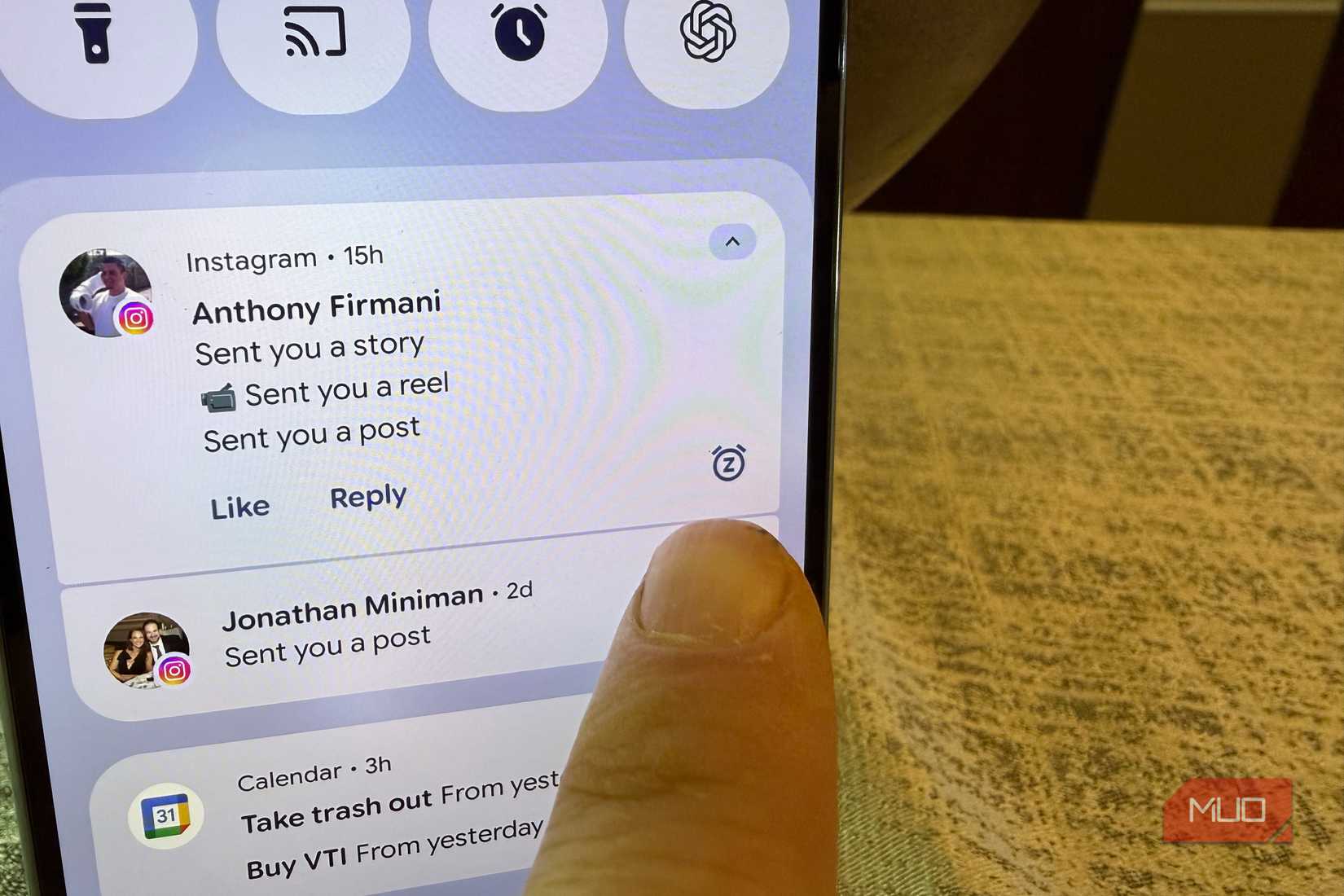 Androidの通知スヌーズボタンのスクリーンショット