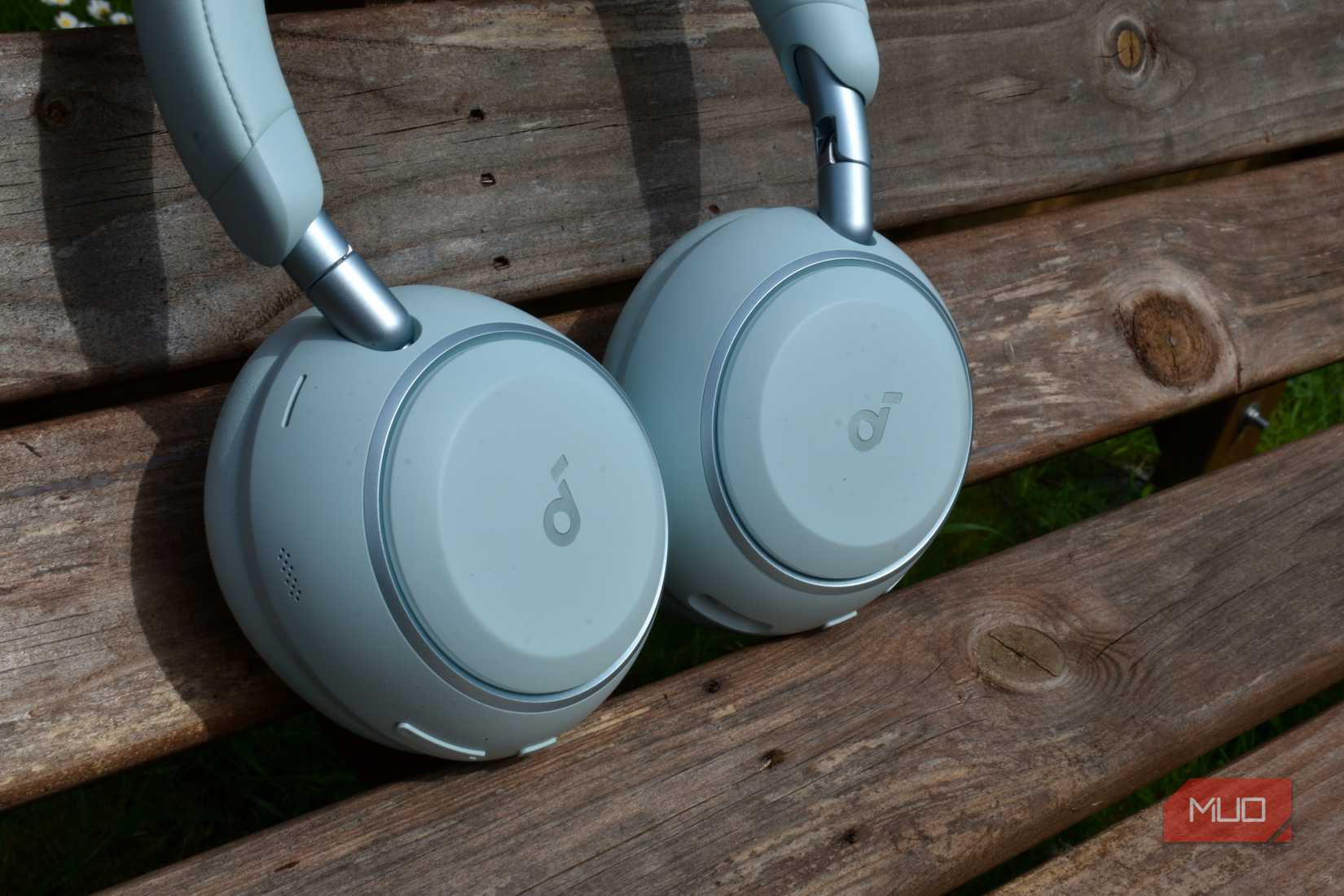 soundcore space 2 headphones on bench.