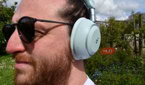 soundcore space 2 headphones worn by man.