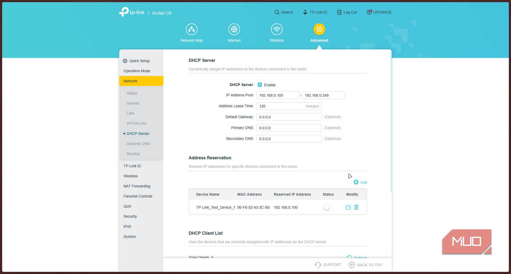 Static IP setting on TP-link router.