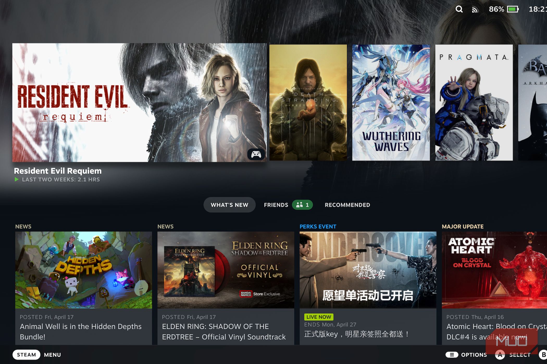 A vanilla SteamOS user interface