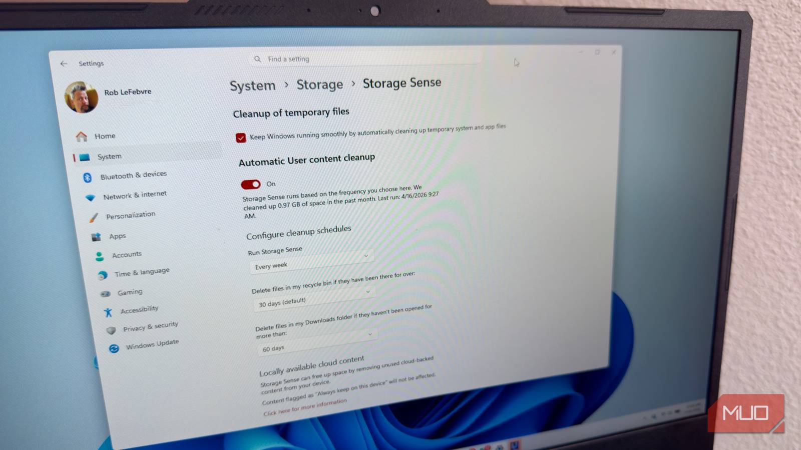 Windowsのストレージセンサーのメイン画面