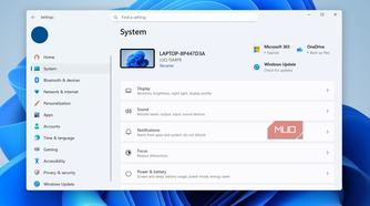 System settings in Windows 11