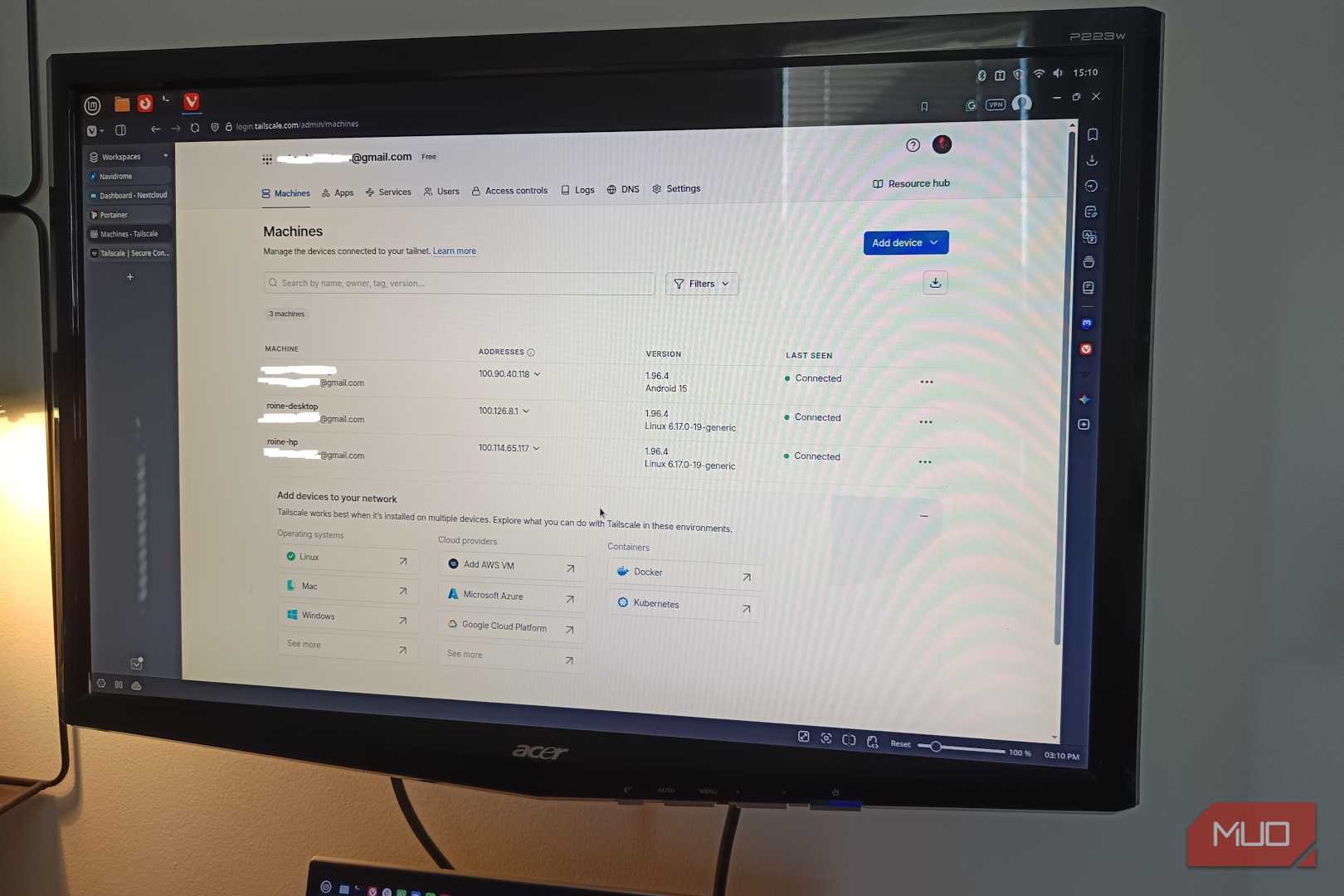 Tailscale dashboard