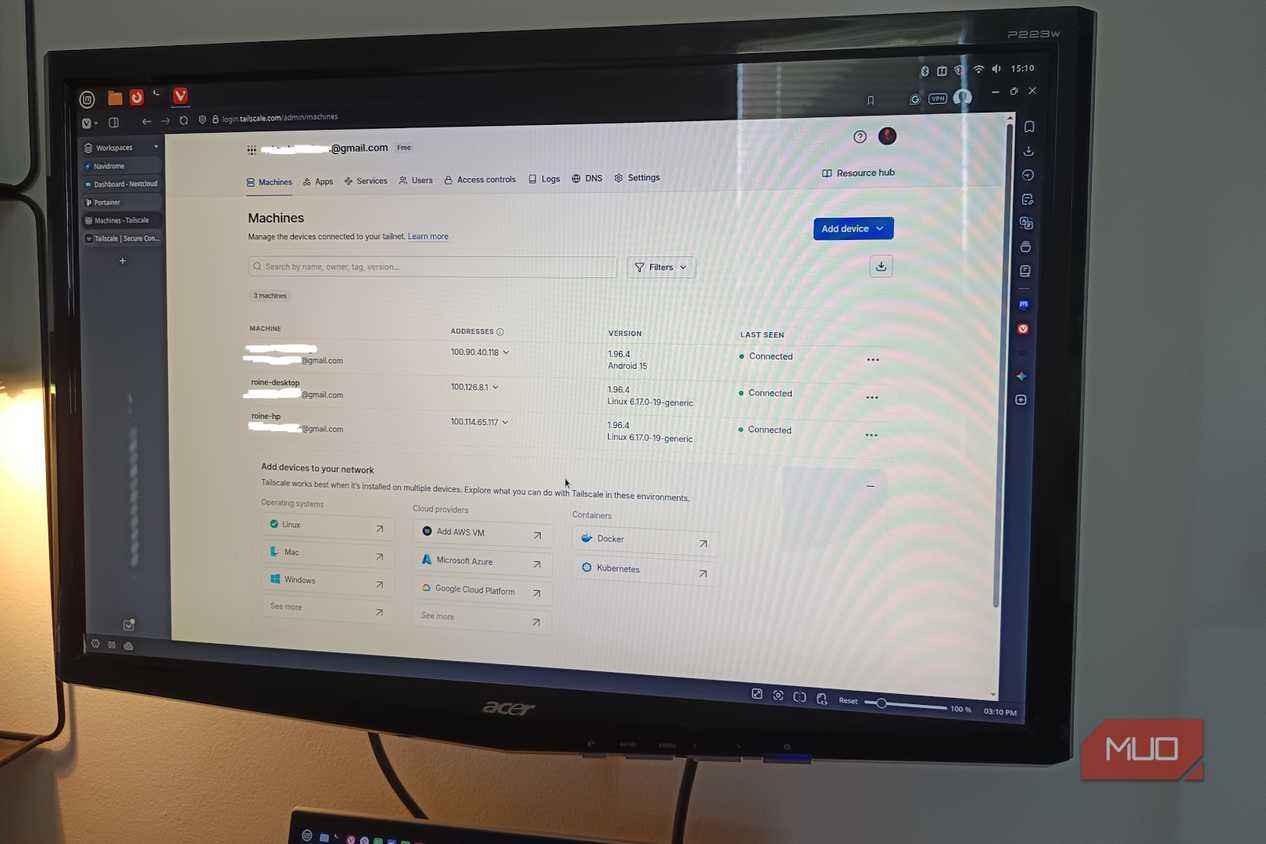 Tailscale dashboard