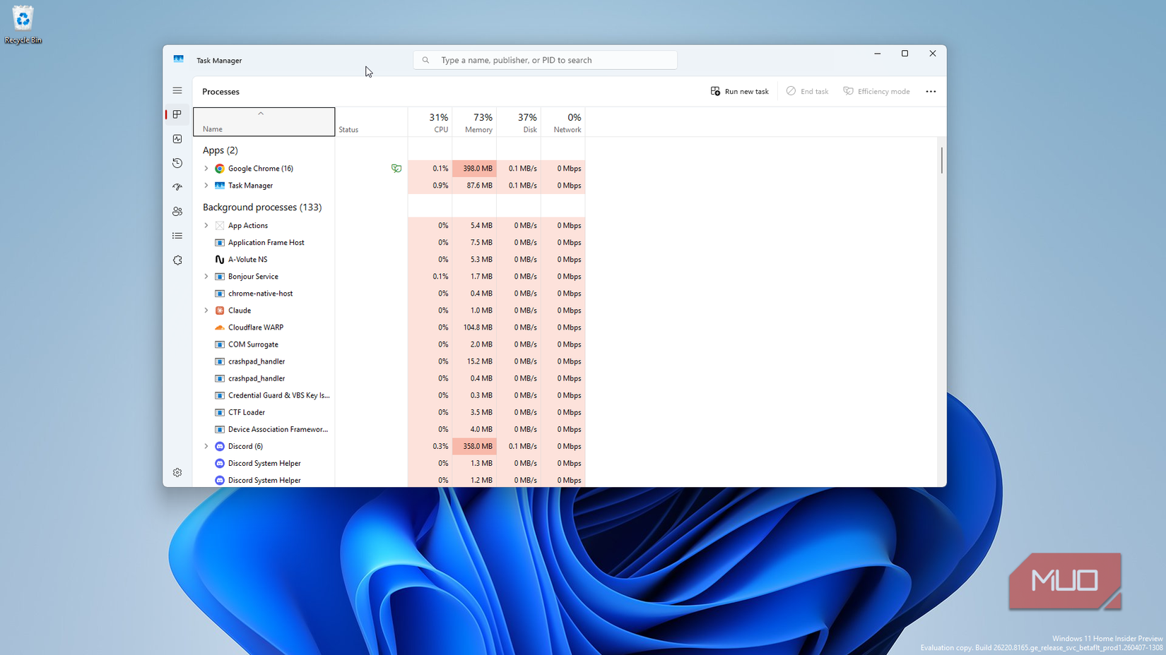 Task Manager window on PC