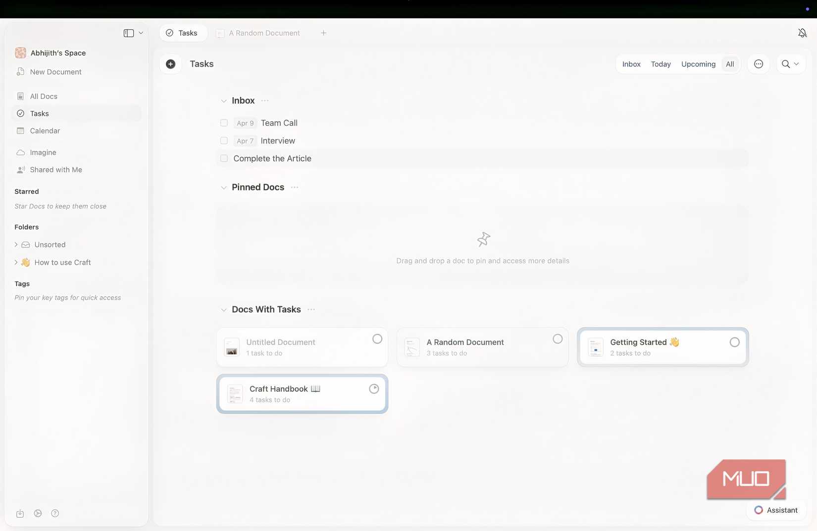 the task management interface on Craft