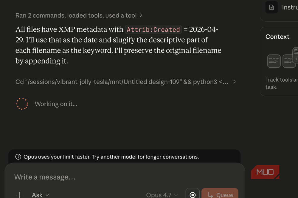 Commands running in Claude Cowork during the photo organization task