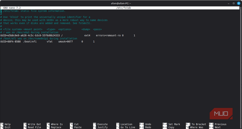 updating the fstab file