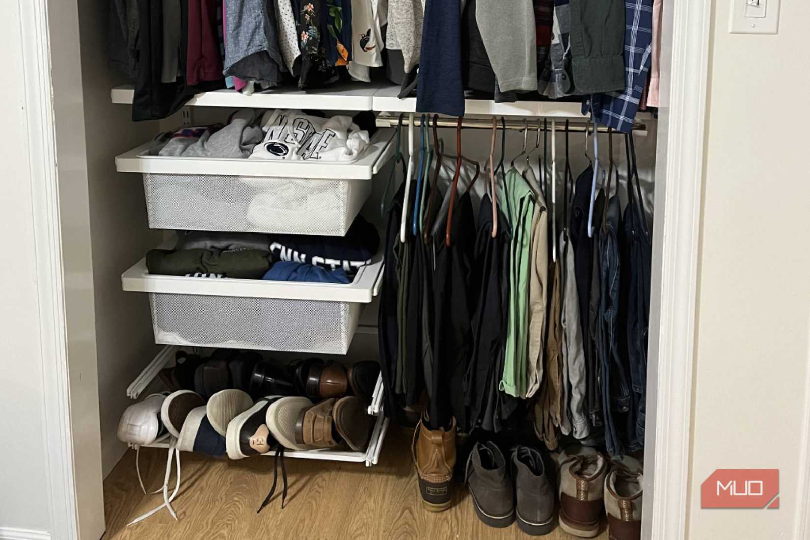 Shelving systems put into a closet in a bedroom