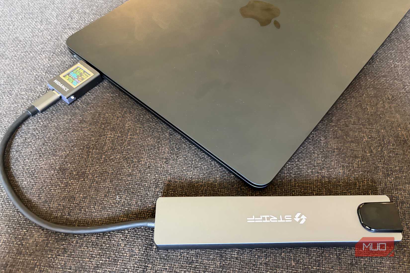 USB-C hub connected via a Type-C voltage ammeter on a MacBook
