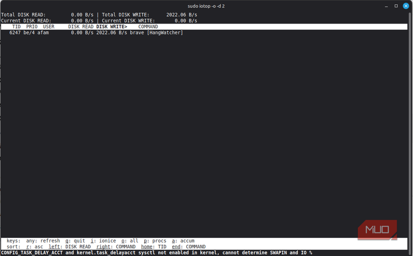 using Slower refresh rate on iotop