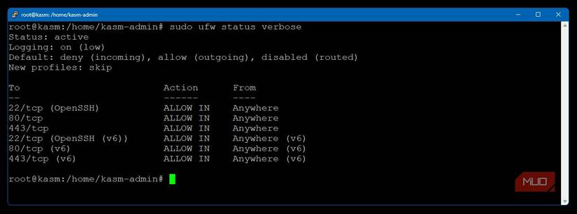 UFW port firewall rules for KASM server