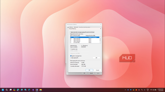 Virtual memory dialog open in Advanced system settings on Windows 11